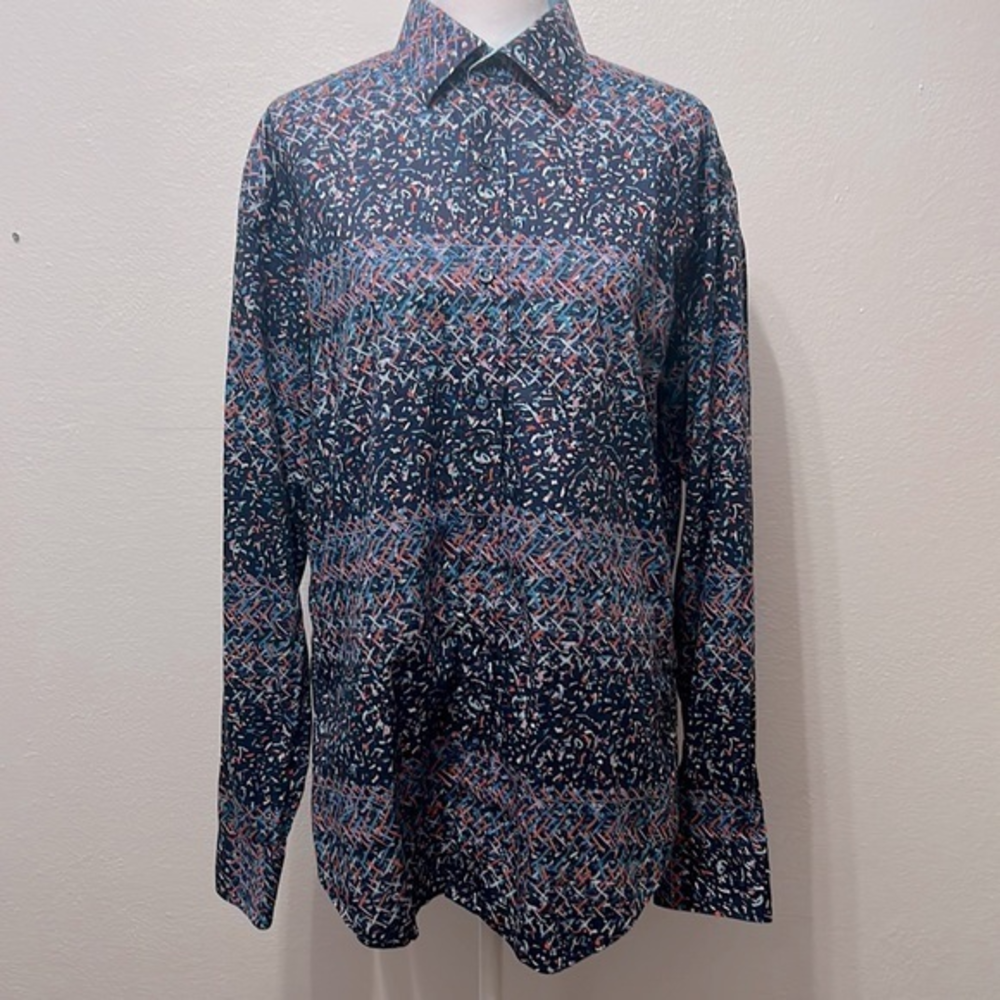 Bugatchi‎ UOMO shaped fit multi-colored paint splatter pattern mens button down